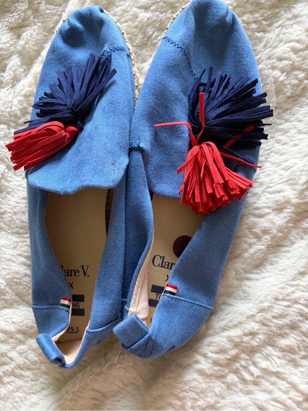 Tom’s x Clare V. Blue Espadrille Tassel Slip-On Shoes